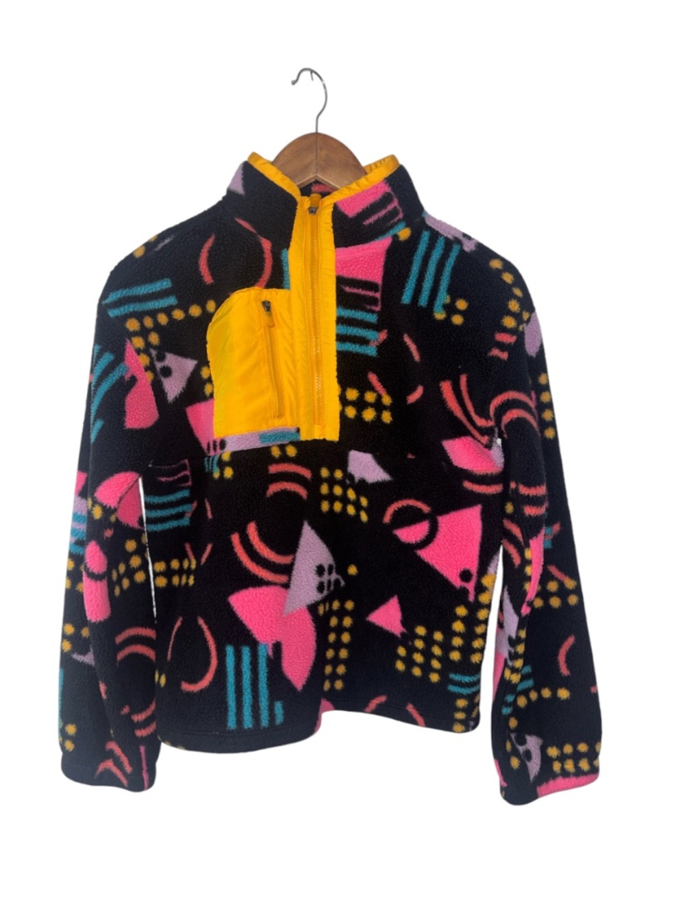 Tek Gear Fleece Pullover Sweatshirt Retro 80s 90s Black Pink Yellow Girls 14/16